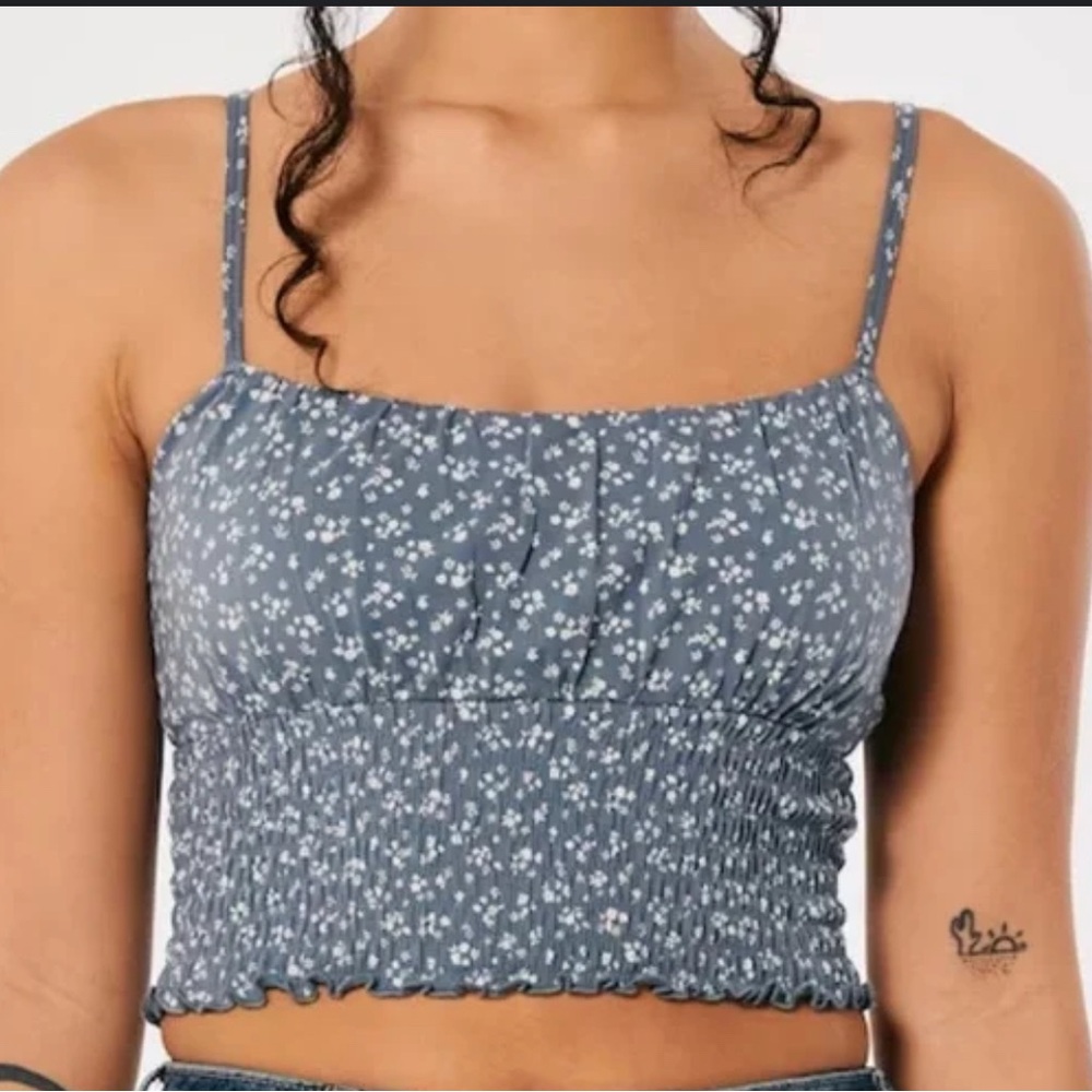 Hollister Floral Blue Crop Top Size S